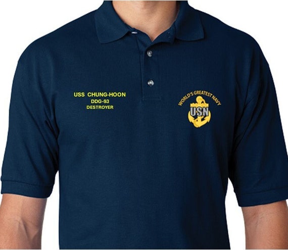 USS Chung Hoon  DDG-93 * Destroyer* Embroidered Two Sided Polo Shirt.Worlds Greatest* Navy Officially Licensed
