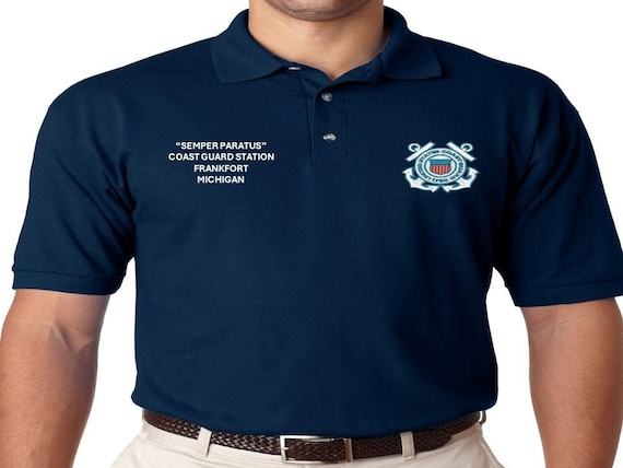 Coast Guard Station Frankfort * Michigan* USCG* Semper Paratus*2-Sided Embroidered polo shirt. Officially Licensed USCG