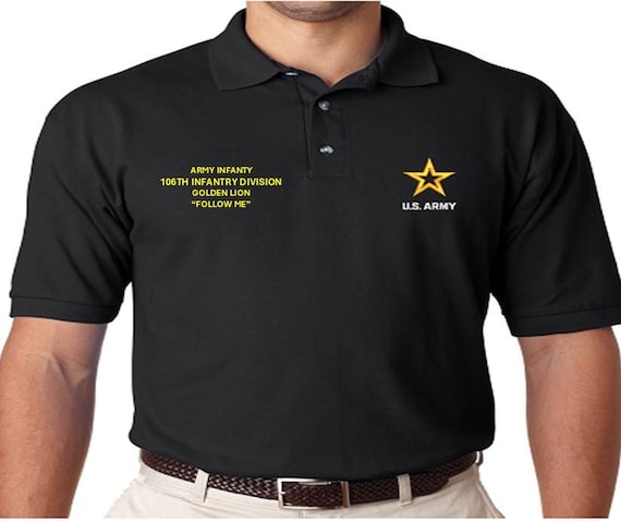 106th Infantry Division* Golden Lion*Army Infantry*Follow Me *Embroidered polo shirt* Army Officially Licensed