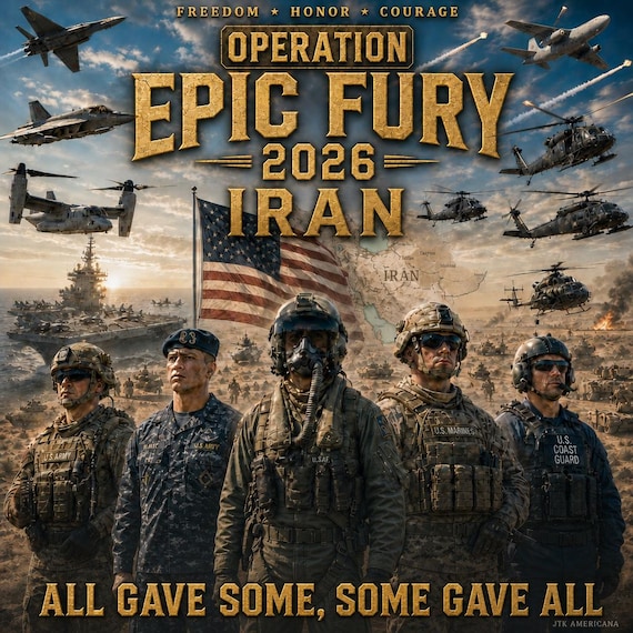Operation Epic Fury* Iran* 2026* Memorial Image* Flying for Freedom* 1-Sided Vinyl Shirt.