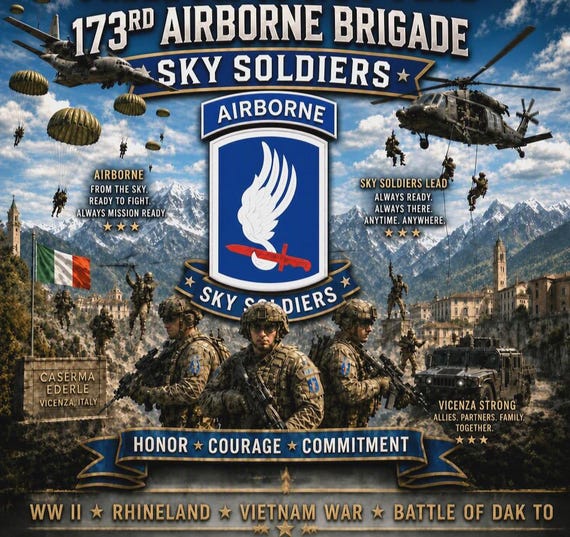 173RD Airborne Brigade * SKY SOLDIERS* Army Unit* 2-Side Vinyl Shirt. Army Officially Licensed.