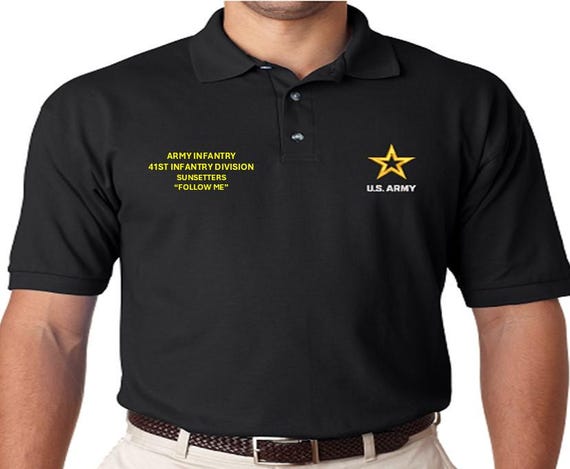41st Infantry Division* Sunsetters* Army Infantry-Follow Me*  *Embroidered polo shirt* Army Officially Licensed.