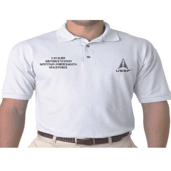 SPACE FORCE USSF Cavalier Air Force Station Mountain North Dakota Logo Embroidered Polo Shirt