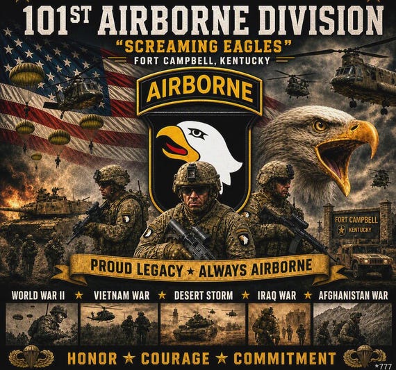 101ST Airborne Division * SCREAMING EAGLES* Army Unit* 2-Side Vinyl Shirt. Army Officially Licensed.