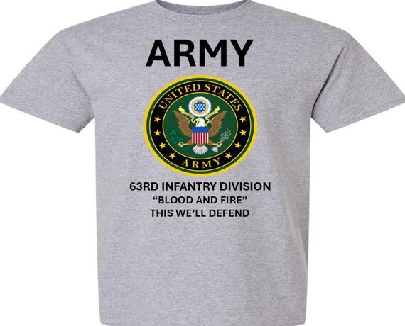 63RD Infantry Division * BLOOD AND FIRE* This We'll Defend* Army Logo. Army Officially Licensed