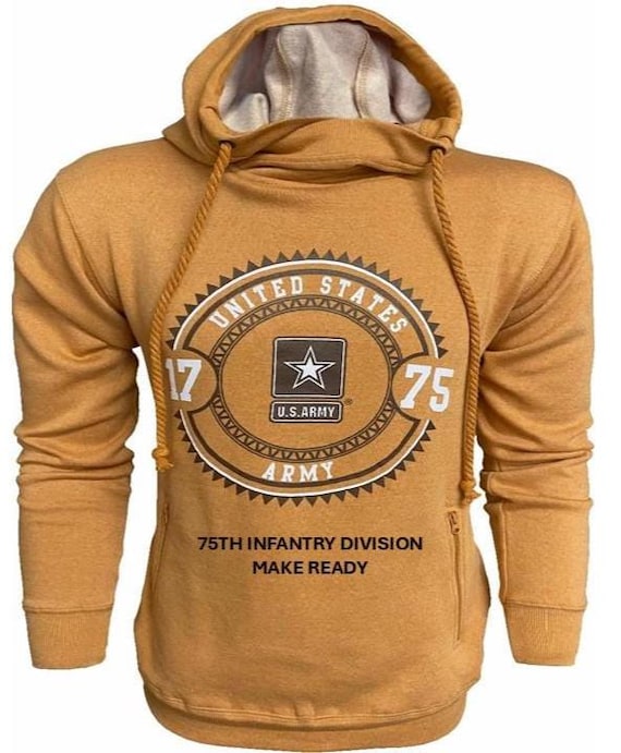 75th Infantry Division* Make Ready * U.S. Army Vintage Premium Camel Hoodie. Army Officially Licensed