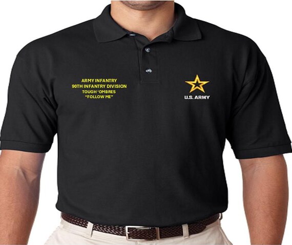 90th Infantry Division* Tough 'Ombres *Army Infantry*Follow Me  *Embroidered polo shirt* Army Officially Licensed
