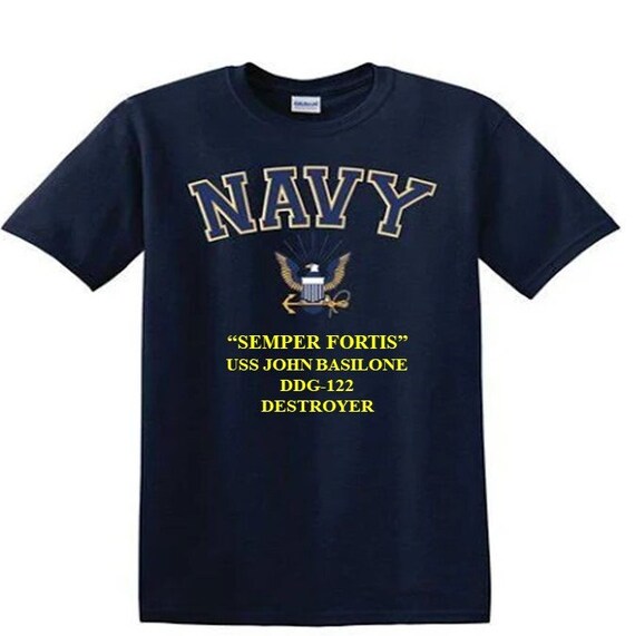 USS John Basilone DDG-122 Destroyer"Semper Fortis" Navy Logo Vinyl Shirt (Navy Officially Licensed)
