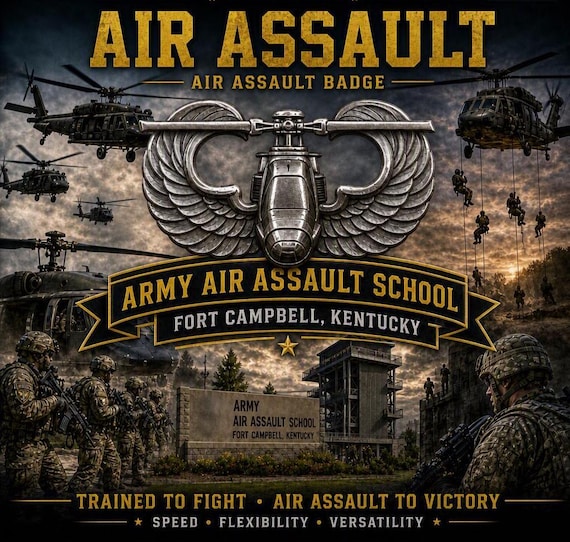 ARMY Air Assault* Air Assault School* Fort Cambell-Kentucky* 2-Sided Vinyl Shirt. ARMY Officially Licensed