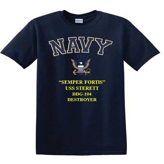 USS STERETT DDG-104 Destroyer"Semper Fortis" Navy Logo Vinyl Shirt (Navy Officially Licensed)