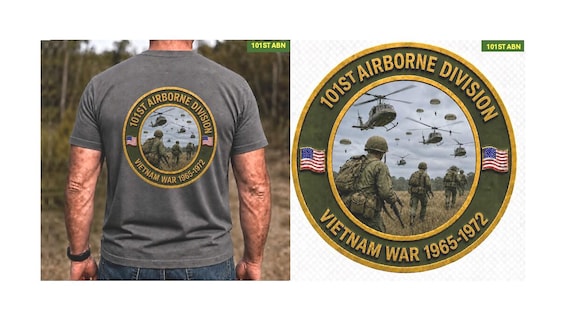 101ST Airborne Division* Vietnam War 1965-1972* Coin Cirlce Logo. 1-Sided Vinyl Shirt DTF Process. Back Only.