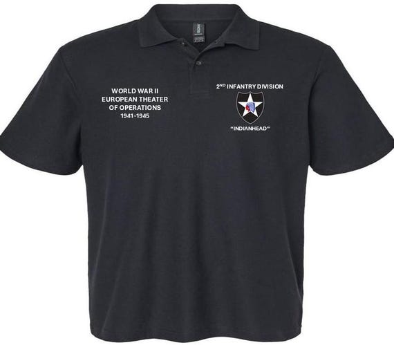 2nd Infantry Division* Indianhead*World War II European Theater of Operations* 1941-1945*Embroidered Left-Right Polo Shirt.