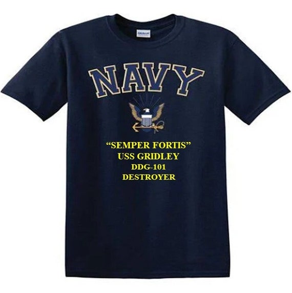 USS GRIDLEY DDG-101 Destroyer"Semper Fortis" Navy Logo Vinyl Shirt (Navy Officially Licensed)