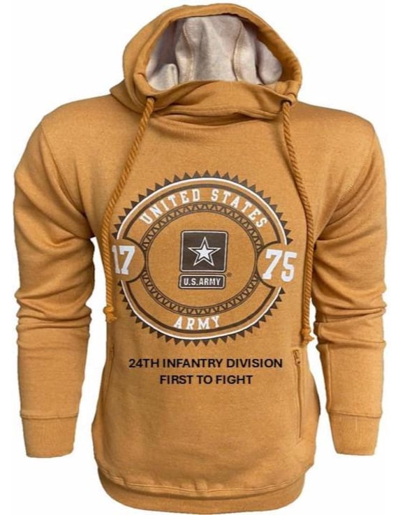 24th Infantry Division* First to Fight * U.S. Army Vintage Premium Camel Hoodie. Army Officially Licensed