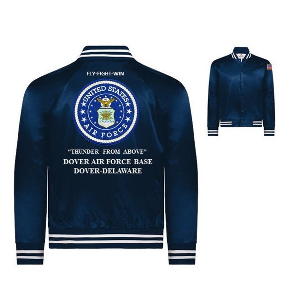 Dover Air Force Base*Dover - Delaware* Fly-Fight-Win* "Thunder from Above" Embroidered 1-Sided Satin Jacket (Back Only) Officially Licensed