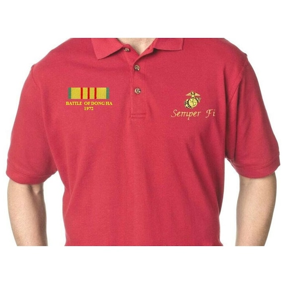 Vietnam War Ribbon Battle of Dong Ha  1972 Semper Fi Marines left chest & right chest Embroidered Polo Shirt Officially Licensed