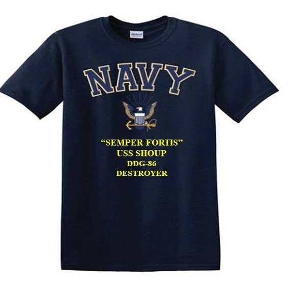 USS SHOUP DDG-86 Destroyer"Semper Fortis" Navy Logo Vinyl Shirt (Navy Officially Licensed)