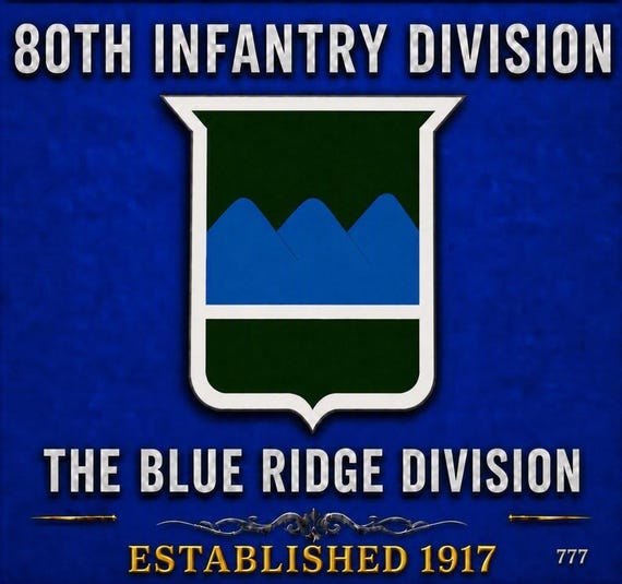 80TH Infantry Division* The Blue Ridge Division* Established 1917 * 2-Sided Vinyl Shirt. ARMY Officially Licensed