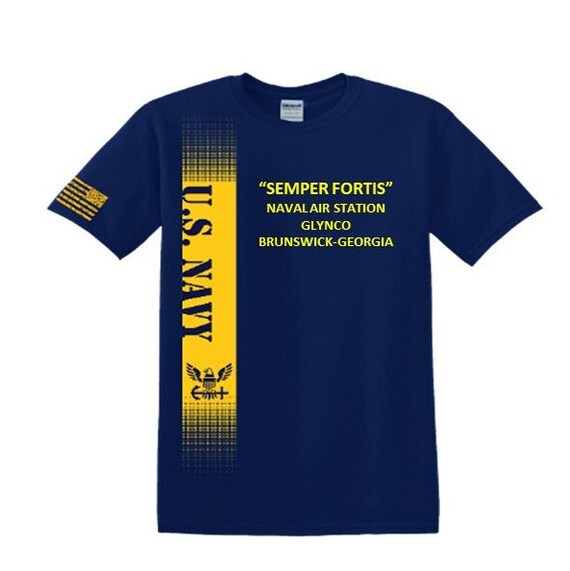 Naval Air Station Glynco* Brunswick-Georgia* Semper Fortis*Navy Verticle-Vinyl & Silk Screen.*Officially Navy Licensed Shirt