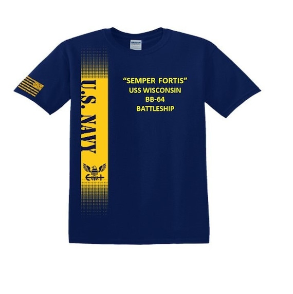 USS Wisconsin BB-64 Battleship. Navy Verticle-Vinyl & Silk Screen. Semper Fortis *Officially Navy Licensed Shirt