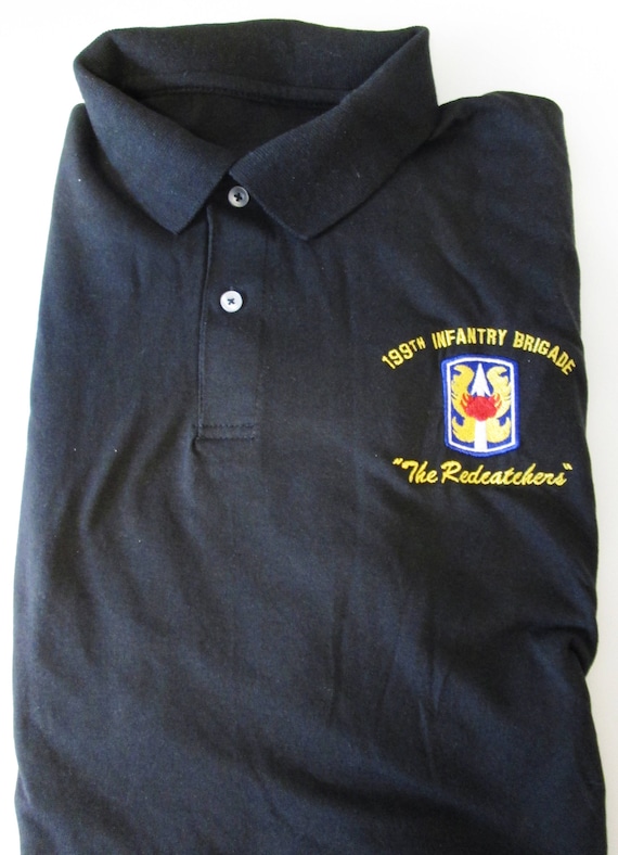 199th Infantry Brigade"The Redcatchers" Embroidered Light Weight Black Polo Shirt