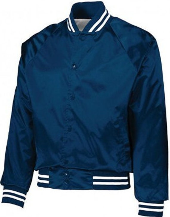 BLUE NAVY Satin Jacket Augusta Sportswear 3610 Satin Baseball Jacket Striped Trim