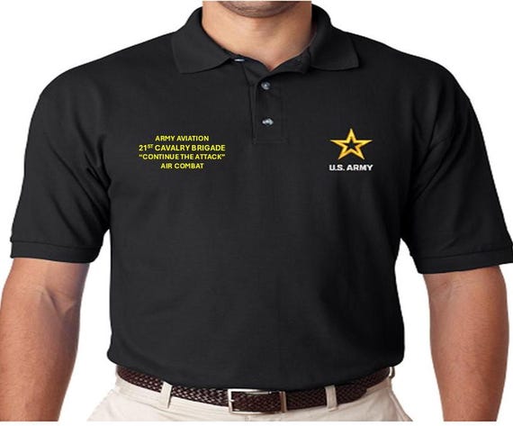 21st Cavalry Brigade*Continue the Attack*Army Aviation*Air Combat  *Embroidered polo shirt* Army Officially Licensed.