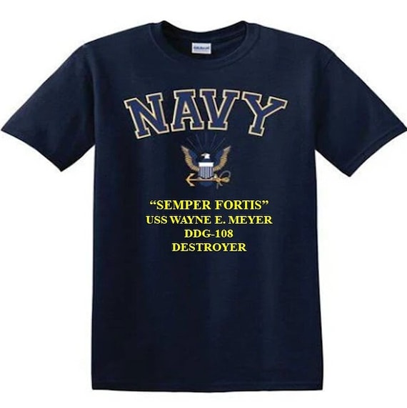 USS Wayne E. Meyer DDG-108 Destroyer"Semper Fortis" Navy Logo Vinyl Shirt (Navy Officially Licensed)