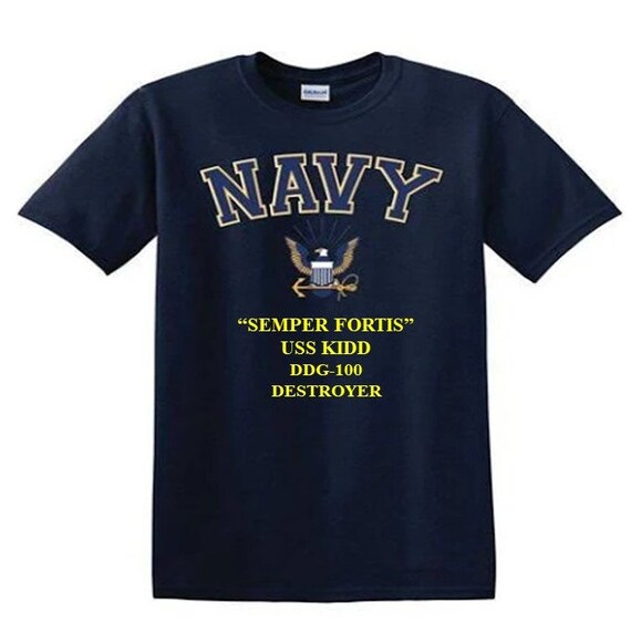 USS KIDD DDG-100 Destroyer"Semper Fortis" Navy Logo Vinyl Shirt (Navy Officially Licensed)