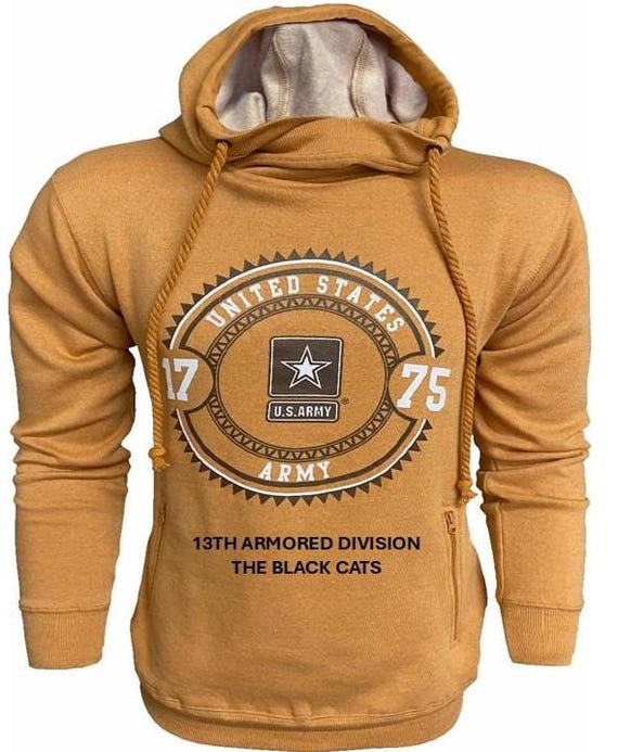 13TH Armored Division* The Black Cats * U.S. Army Vintage Premium Camel Hoodie. Army Officially Licensed