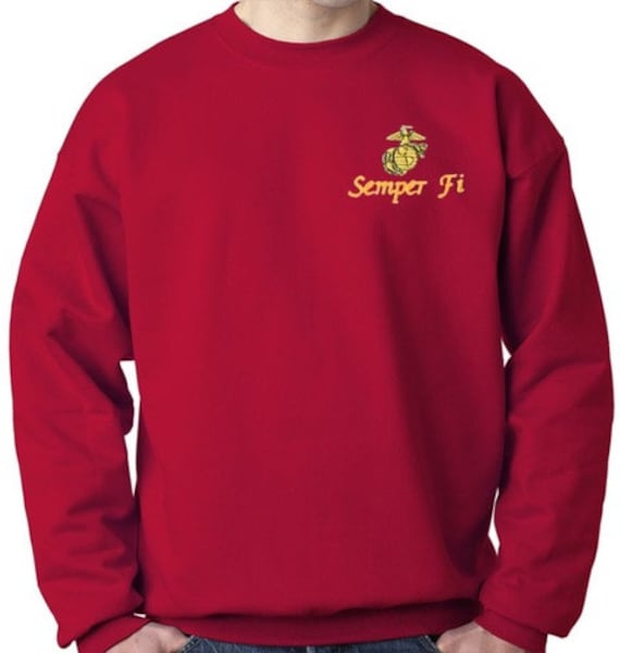 Semper Fi Marine Corps Sweatshirt Left Chest Embroidered Marine Corps Logo.  Officially Licensed