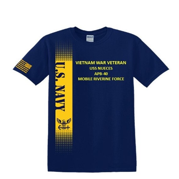 USS Nueces  APB-40  Vietnam War Veteran*Mobile Riverine Force*Navy Verticle-Vinyl & Silk Screen.*Officially Navy Licensed Shirt