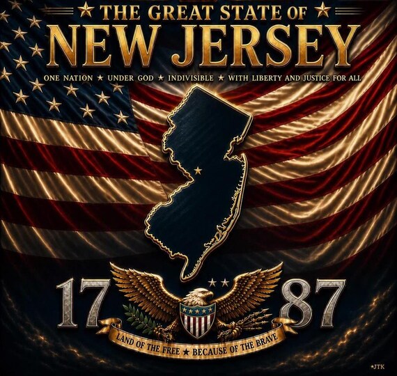 New Jersey* United States of America *USA 50 States American Flag Shirt* 2-Sided Vinyl Shirt.  JTK Original
