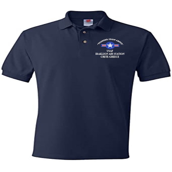 IRAKLION Air Station Crete Greece Air Force "Thunder From Above" Embroidered Lightweight Polo Shirt