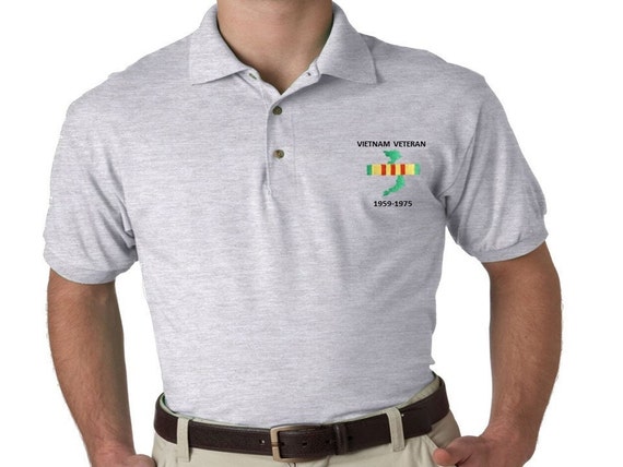 VIETNAM VETERAN Ribbon & Map 1959-1975 Embroidered Left Chest Polo Shirt