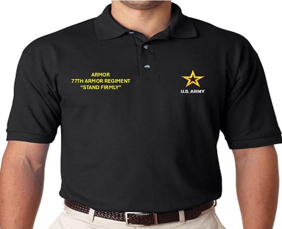 77th Armor Regiment* Stand Firmly * Armor *Embroidered polo shirt* Army Officially Licensed