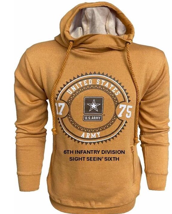 6TH Infantry Division* Sight Seein' Sixth * U.S. Army Vintage Premium Camel Hoodie. Army Officially Licensed