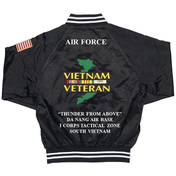 Da Nang Air Base  I Corps TZ* "Thunder from Above" Air Force Vietnam Veteran Embroidered  1-Sided Satin Jacket (Back Only)