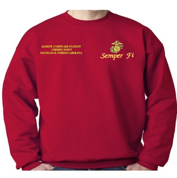 Marine Corps Air Station Cherry Point Havelock-North Carolina Sweatshirt. Embroidered Left & Right Chest Sweatshirt. Officially Licensed