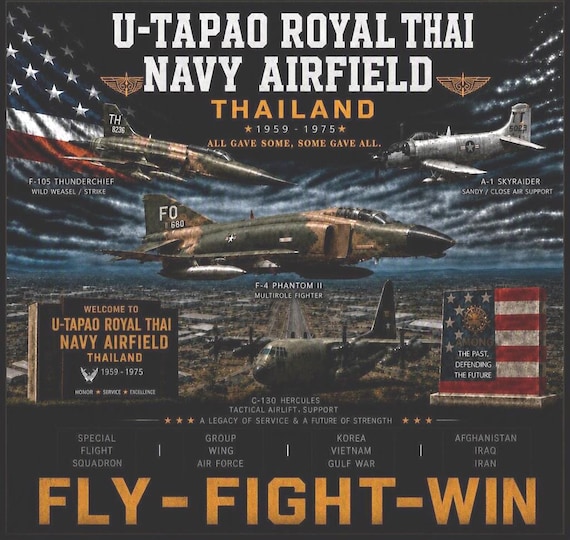 U-TAPAO Royal Thai Navy Aifield* Thailand*Vietnam Veteran* 2-Side Vinyl Shirt. USAF Officially Licensed.