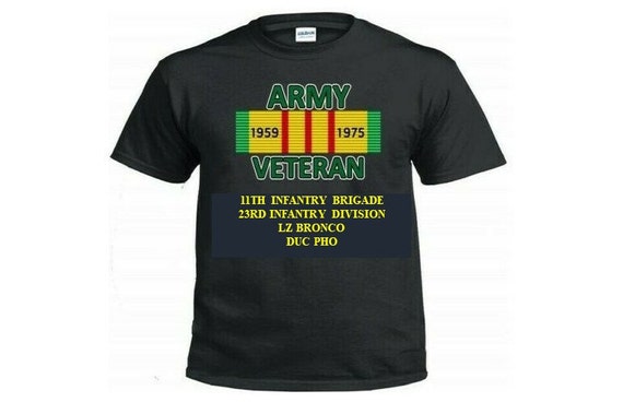 11th Infantry Brigade* 23rd Infantry Division * LZ Bronco * Duc Pho Vietnam Ribbon  Vinyl/Silkscreen  Shirt