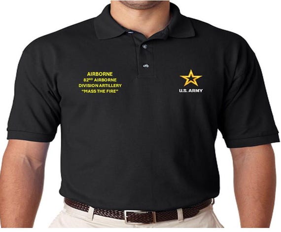 82nd Airborne Division Artillery*Airborne*Mass the Fire *Embroidered polo shirt* Army Officially Licensed