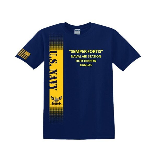 Naval Air Station Hutchinson* Kansas* Semper Fortis*Navy Verticle-Vinyl & Silk Screen.*Officially Navy Licensed Shirt