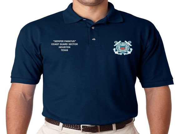 Coast Guard Station Houston * Texas* USCG* Semper Paratus*2-Sided Embroidered polo shirt. Officially Licensed USCG