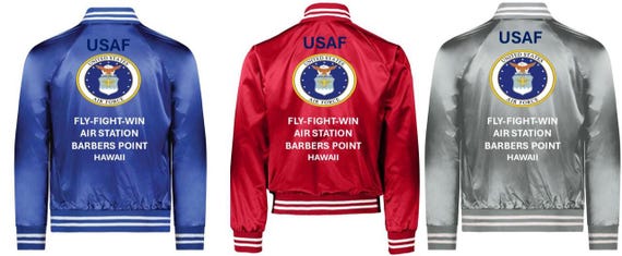 Air Force* Air Station Barbers Point* Hawaii *Fly-Fight-Win*Satin Jacket (Back Only) USAF Officially Licensed