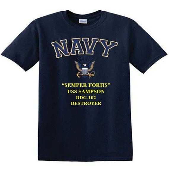 USS SAMPSON DDG-102 Destroyer"Semper Fortis" Navy Logo Vinyl Shirt (Navy Officially Licensed)