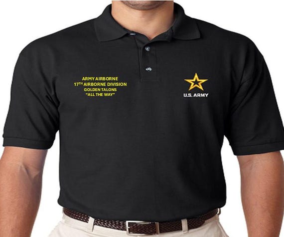 17th Airborne Division* Golden Talons* Army Airborne*All the Way *Embroidered polo shirt* Army Officially Licensed.