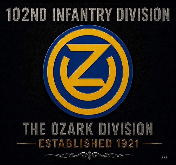 102ND Infantry Division* The Ozark Division* Established 1921 * 2-Sided Vinyl Shirt. ARMY Officially Licensed