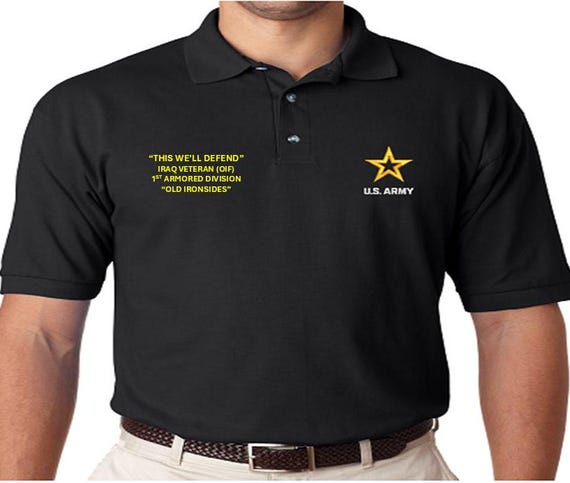 1st Armored Division*Iraq Veteran OIF*Old Ironsides*Embroidered polo shirt* Army Officially Licensed
