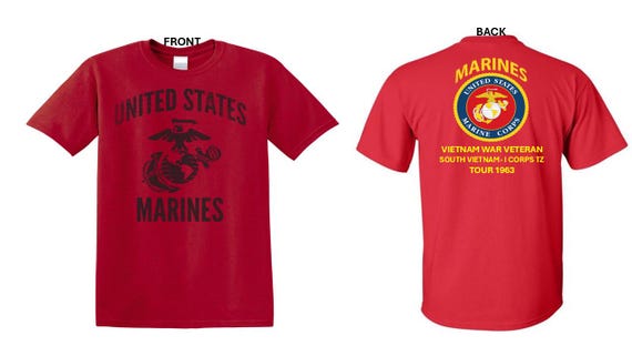 USMC*Tour 1963* Vietnam War Veteran* South Vietnam-I Corps TZ . 2-Sided T-Shirt. Marine Corps Officially Licensed.